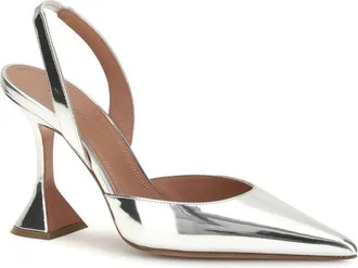 Amina Muaddi Mirror-Finish Slingback Pumps - Silver