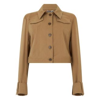Alberta Ferretti Cropped Jacket - Dames - Zomerjassen - Beige - L - Katoen - Jassen
