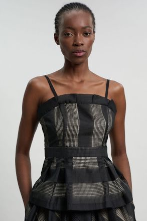 Karen Millen Womens Textured Organza Mix Asymmetric Top - Black - Size 14 UK