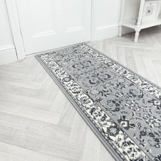 Runrug Hallway Carpet Runner Rug - Soft & Comfy, 9mm - Traditional in Grey | Size: 80 cm x 330 cm