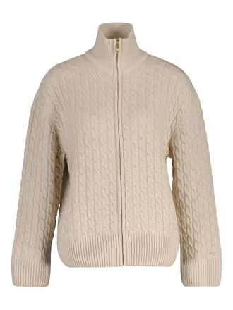 GANT cable-knit zip cardigan - women - Recycled Polyester/Viscose/Recycled Wool/Wool/Cashmere - L - Neutrals