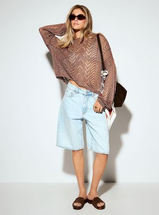 Icone Womens Rolled-collar crocheted sweater