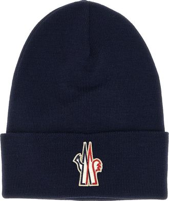Moncler Blue Logo Patch Beanie Hat