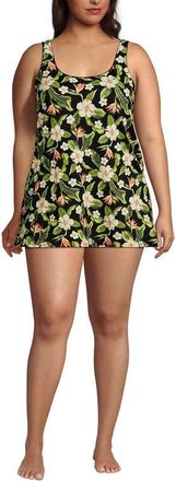Lands End Plus Size Scoop Neck Mini Swim Dress Swimsuit in Hibiscus Floral/black at Nordstrom, Size X-Large
