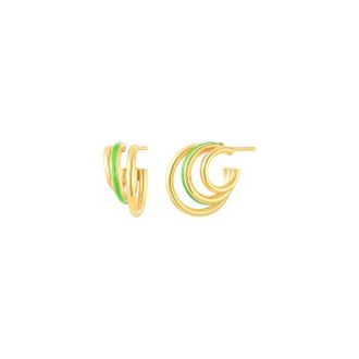 Gold & Honey Womens Enamel Triple Hoop Earrings In Neon Green