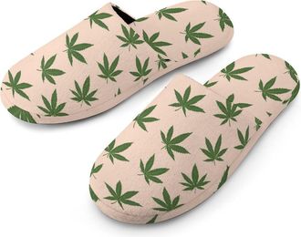 Generic Weeds Pattern Mens Slippers Flannel Warm House Shoes with Rubber Anti-Slip Sole Slip On for Home Outdoor