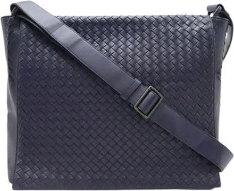 Bottega Veneta Pre-owned Intrecciato Leren Messenger Bag - Dames - Vintage Schoudertas - Blauw - ONE Size - Leer - Vintage