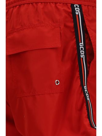 GCDS Mens Swim Shorts Tomato Red-Black Nylon Beachwear Red/black Sea Clothing
