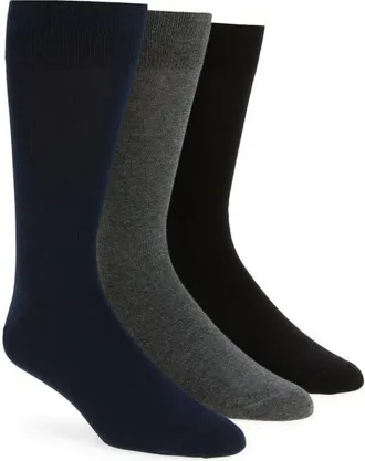 Nordstrom Assorted 3-Pack Combed Cotton Blend Dress Socks in Charcoal Black Navy at Nordstrom