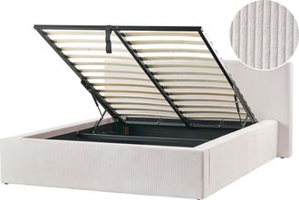 Beliani Cama De Pana Tapizada 140 X 200 Cm Con Almacenaje Beige Claro Lillebonne