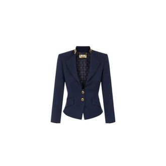 Elisabetta Franchi Gabardine Jacket with Jewel Collar - female - Elisabetta Franchi - Blazers - Blue - S - Jackets