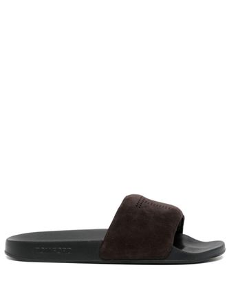 Tom Ford logo-perforated suede slides - men - Calf Suede/Rubber/Polyester - 7 - Brown
