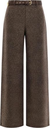 Max Mara Wijde broek - Dames - Wijde Broeken - Bruin - XS - Wol - Broeken