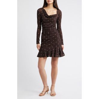 Rails Celano Polka Dot Long Sleeve Minidress in Cocoa Polka Dots at Nordstrom Rack, Size Xx-Large