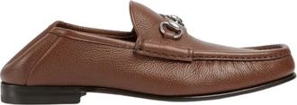 Gucci Bruine Horsebit Loafers met Moc Stitching - Heren - Loafers - Bruin - 42 EU - Leer - Schoenen