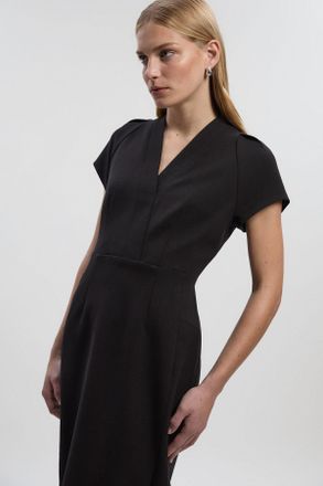 Karen Millen Womens Structured Crepe Forever Pencil Midi Dress - Black - Size 12 UK