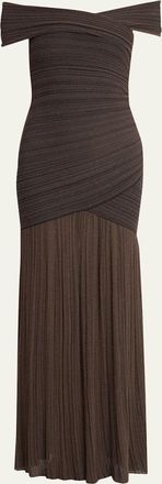 Balmain Off-The-Shoulder Ribbed Bandage Gown