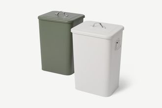 MADE.COM 2 x Jaber Muelleimer mit Deckel (26 l), Waldgruen und Wintergrau