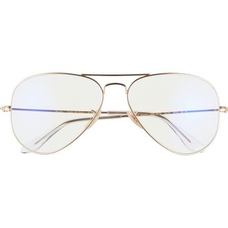 Ray-Ban 58mm Blue Light Blocking Metal Aviator Everglasses in Shiny Gold at Nordstrom