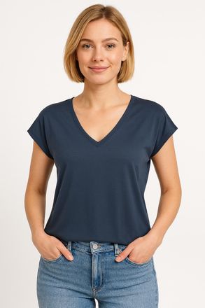 Only V-Shirt ONLY ONLFREE S/S MOD.V-NECK TOP JRS NOOS, Damen, Gr. XS, blau (ombre blau), Jersey, Obermaterial: 70% Modal, 30% Polyester, unifarben, regular