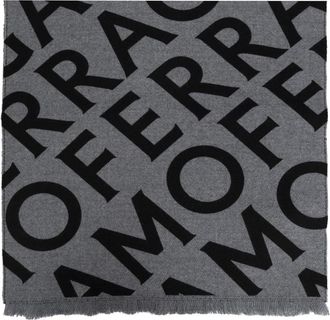 Ferragamo Wollen Sjaal met Monogram - Heren - Wintersjaals - Grijs - ONE Size - Wol - Accessoires