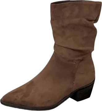 Generic Womens Fashion Solid Color Short Boots Suede Pointed Toe Back Heel Short Heel Mid Calf Boots Over The Knee Leather Boots for Women (Brown, 4.5)