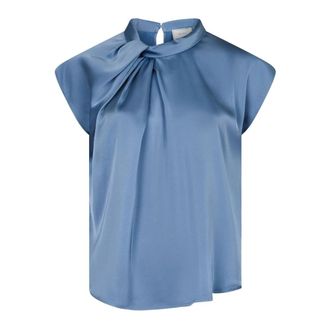 Neo Noir Blusa de Sat&eacute;n Drapy Azul Polvoriento - Blouses & Shirts - Mujer - Azul - 2XL