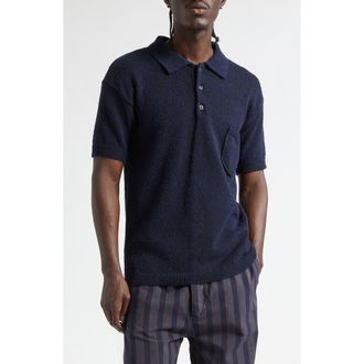 Maison Margiela Cotton & Wool Blend Polo in Blue/Black at Nordstrom, Size Medium