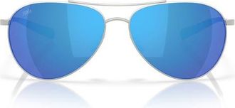 Costa Piper 58mm Polarized Pilot Sunglasses in Satin Silver /Blue 580G at Nordstrom