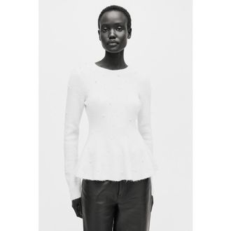 H&M Bead-embellished Peplum Top in Cream at Nordstrom, Size Xx-Large