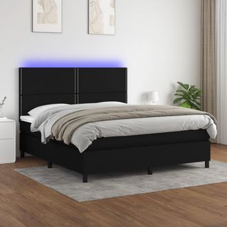 vidaXL Vidaxl - Cama Box Spring Colch&oacute;n Y Luces Led Tela Negro 180x200 Cm