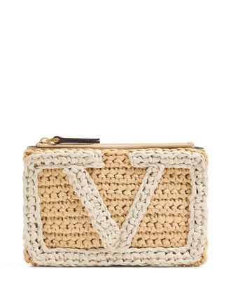 Valentino Garavani small Viva Superstar logo-detailed clutch bag - women - Synthetic Raffia/Canvas - One Size - Neutrals