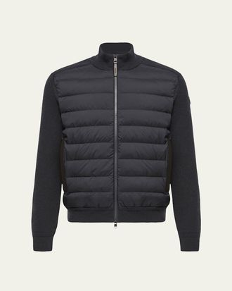 Moncler Mens Padded Crepe Cotton Full-Zip Cardigan