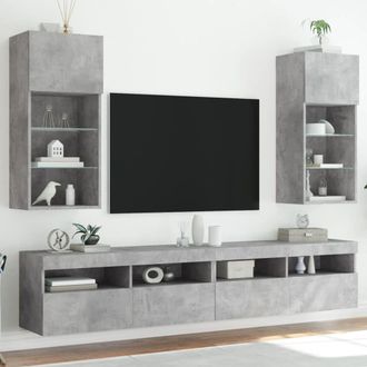 Berkfield Home TV Cabinets with LED Lights 2 pcs Concrete Grey 40.5x30x90 cm