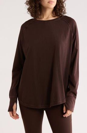 Zella Vintage Wash Relaxed Long Sleeve 2.0 Tee in Brown Mole at Nordstrom Rack, Size X-Small