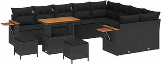 vidaXL Garden Sofa Set with Cushion 12 pcs Black Poly rattan Vidaxl