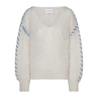Americandreams Milana LS Mohair Gebreide Steek - Dames - V-hals truien - Wit - S - Wol - Truien & Vesten
