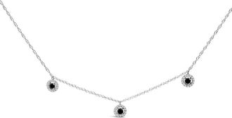 House of Brilliance 925 Sterling Silver 5/8 Cttw Black Diamond 3 Station with Halo Necklace at Nordstrom