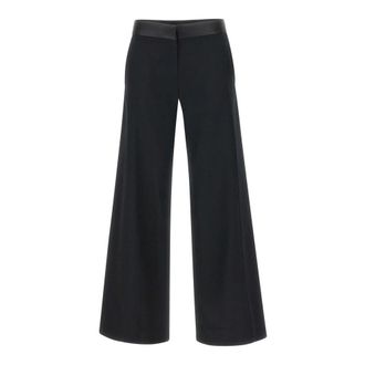 Victoria Beckham Zwarte Wollen Wijde Pijp Broek - Dames - Wijde Broeken - Zwart - S - Wol - Broeken