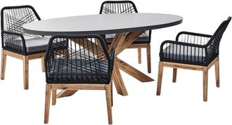 Beliani Conjunto De Mesa Y 4 Sillas De Jard&iacute;n Moderna De Cemento Con Base De Madera De Acacia Gris Y Negro Madera Clara Oristano/olbia