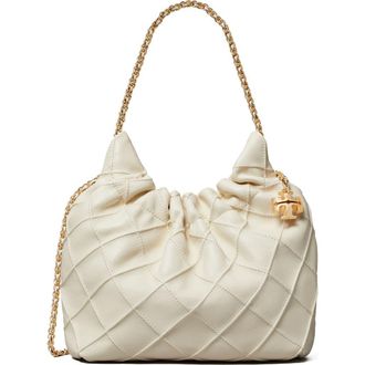 Tory Burch Mini Fleming Quilted Leather Hobo Bag in Light Cream at Nordstrom
