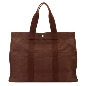Herm&egrave;s Brown Canvas Handbag Tote Bag (Pre-Owned)