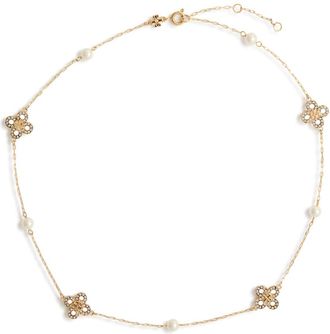 Tory Burch Kira Clover Embellished Necklace - Gold - One Size