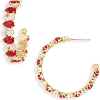 Cara Alternating Crystal Hoop Earrings in Gold/Red at Nordstrom Rack
