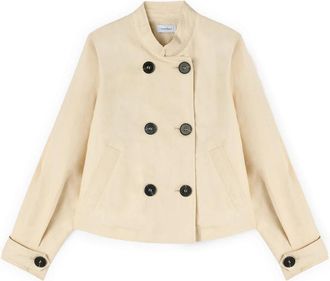Motivi Dubbele rij knopen Jas van Linnenmix - Dames - Zomerjassen - Beige - 2XL - Linnen - Jassen