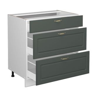 Vicco Mueble Bajo De Cocina Fame-line, Verde Dorado Casa De Campo, 80 Cm Con 3 Cajones, Et Roble