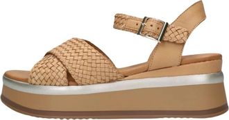Inuovo Bruin leren kruisband sandalen - Dames - Sleehakken - Bruin - 41 EU - Leer - Schoenen