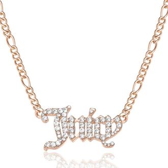 Juicy Couture Crystal Script Logo Chain Necklace in Gold at Nordstrom