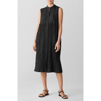 Eileen Fisher Pleated Sleeveless Silk Shirtdress in Black at Nordstrom Rack, Size X-Large
