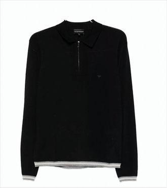 Emporio Armani Half-Zip Black Wool Polo Sweater
